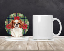 Load image into Gallery viewer, Red and White Japanese Chin Christmas PoinsettIas Large Sandstone Coasters Pack of 4