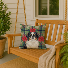 Load image into Gallery viewer, Tricolor Japanese Chin Christmas PoinsettIas Throw Pillow