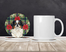 Load image into Gallery viewer, Tricolor Japanese Chin Christmas PoinsettIas Large Sandstone Coasters Pack of 4