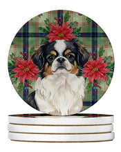 Load image into Gallery viewer, Tricolor Japanese Chin Christmas PoinsettIas Large Sandstone Coasters Pack of 4