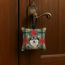 Load image into Gallery viewer, Keeshond Christmas PoinsettIas Hanging Square Fabric Ornament 3.5 x 3.5