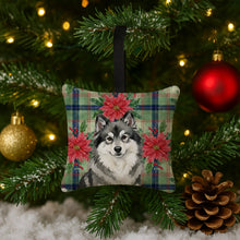 Load image into Gallery viewer, Keeshond Christmas PoinsettIas Hanging Square Fabric Ornament 3.5 x 3.5