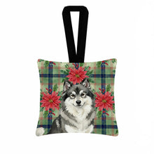 Load image into Gallery viewer, Keeshond Christmas PoinsettIas Hanging Square Fabric Ornament 3.5 x 3.5