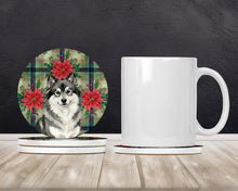 Load image into Gallery viewer, Keeshond Christmas PoinsettIas Large Sandstone Coasters Pack of 4
