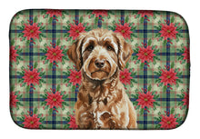 Load image into Gallery viewer, Chocolate Labradoodle Christmas PoinsettIas Dish Drying Mat