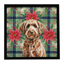 Load image into Gallery viewer, Chocolate Labradoodle Christmas PoinsettIas Framed Metal Print