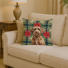 Load image into Gallery viewer, Chocolate Labradoodle Christmas PoinsettIas Throw Pillow