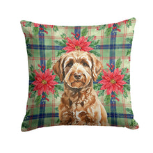 Load image into Gallery viewer, Chocolate Labradoodle Christmas PoinsettIas Throw Pillow