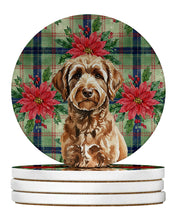 Load image into Gallery viewer, Chocolate Labradoodle Christmas PoinsettIas Large Sandstone Coasters Pack of 4