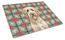Load image into Gallery viewer, Labradoodle Christmas PoinsettIas Glass Cutting Board