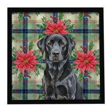 Load image into Gallery viewer, Black Labrador Retriever Christmas PoinsettIas Framed Metal Print