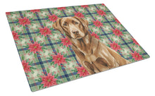 Load image into Gallery viewer, Chocolate Labrador Retriever Christmas PoinsettIas Glass Cutting Board
