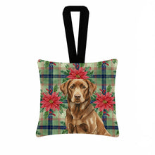 Load image into Gallery viewer, Chocolate Labrador Retriever Christmas PoinsettIas Hanging Square Fabric Ornament 3.5 x 3.5