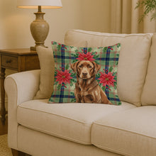Load image into Gallery viewer, Chocolate Labrador Retriever Christmas PoinsettIas Throw Pillow