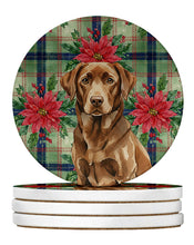 Load image into Gallery viewer, Chocolate Labrador Retriever Christmas PoinsettIas Large Sandstone Coasters Pack of 4