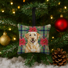 Load image into Gallery viewer, Yellow Labrador Retriever Christmas PoinsettIas Hanging Square Fabric Ornament 3.5 x 3.5