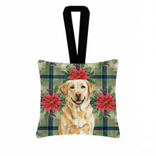 Load image into Gallery viewer, Yellow Labrador Retriever Christmas PoinsettIas Hanging Square Fabric Ornament 3.5 x 3.5