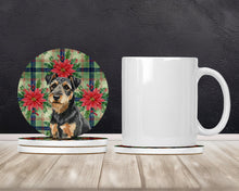 Load image into Gallery viewer, Black and Tan Lakeland Terrier Christmas PoinsettIas Large Sandstone Coasters Pack of 4