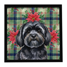 Load image into Gallery viewer, Black Lhasa Apso Christmas PoinsettIas Framed Metal Print