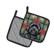Load image into Gallery viewer, Black Lhasa Apso Christmas PoinsettIas Pair of Pot Holders