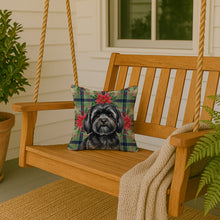 Load image into Gallery viewer, Black Lhasa Apso Christmas PoinsettIas Throw Pillow