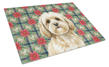 Load image into Gallery viewer, Cream Lhasa Apso Christmas PoinsettIas Glass Cutting Board