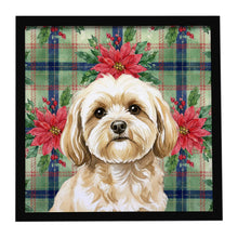 Load image into Gallery viewer, Cream Lhasa Apso Christmas PoinsettIas Framed Metal Print