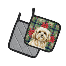Load image into Gallery viewer, Cream Lhasa Apso Christmas PoinsettIas Pair of Pot Holders
