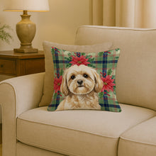 Load image into Gallery viewer, Cream Lhasa Apso Christmas PoinsettIas Throw Pillow