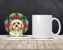 Load image into Gallery viewer, Cream Lhasa Apso Christmas PoinsettIas Large Sandstone Coasters Pack of 4
