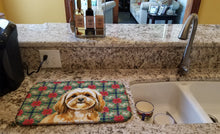 Load image into Gallery viewer, Gold Lhasa Apso Christmas PoinsettIas Dish Drying Mat