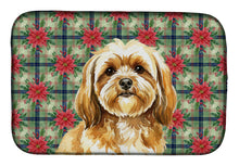 Load image into Gallery viewer, Gold Lhasa Apso Christmas PoinsettIas Dish Drying Mat