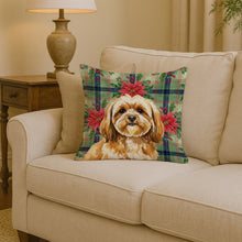 Load image into Gallery viewer, Gold Lhasa Apso Christmas PoinsettIas Throw Pillow
