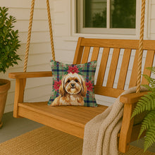 Load image into Gallery viewer, Gold Lhasa Apso Christmas PoinsettIas Throw Pillow