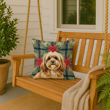 Load image into Gallery viewer, Gold Lhasa Apso Christmas PoinsettIas Throw Pillow