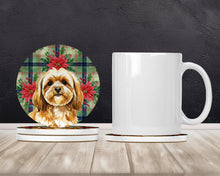 Load image into Gallery viewer, Gold Lhasa Apso Christmas PoinsettIas Large Sandstone Coasters Pack of 4
