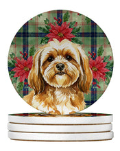 Load image into Gallery viewer, Gold Lhasa Apso Christmas PoinsettIas Large Sandstone Coasters Pack of 4