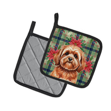 Load image into Gallery viewer, Red Lhasa Apso Christmas PoinsettIas Pair of Pot Holders