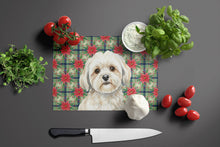 Load image into Gallery viewer, White Lhasa Apso Christmas PoinsettIas Glass Cutting Board