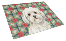 Load image into Gallery viewer, White Lhasa Apso Christmas PoinsettIas Glass Cutting Board
