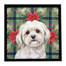 Load image into Gallery viewer, White Lhasa Apso Christmas PoinsettIas Framed Metal Print