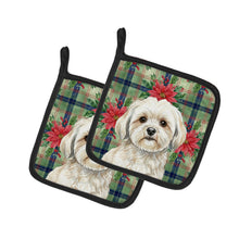 Load image into Gallery viewer, White Lhasa Apso Christmas PoinsettIas Pair of Pot Holders