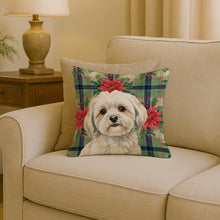 Load image into Gallery viewer, White Lhasa Apso Christmas PoinsettIas Throw Pillow