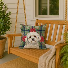 Load image into Gallery viewer, White Lhasa Apso Christmas PoinsettIas Throw Pillow