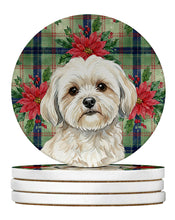 Load image into Gallery viewer, White Lhasa Apso Christmas PoinsettIas Large Sandstone Coasters Pack of 4