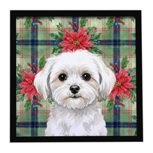 Load image into Gallery viewer, Maltese Christmas PoinsettIas Framed Metal Print