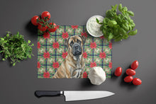 Load image into Gallery viewer, Brindle Mastiff Christmas PoinsettIas Glass Cutting Board