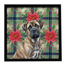 Load image into Gallery viewer, Brindle Mastiff Christmas PoinsettIas Framed Metal Print