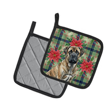 Load image into Gallery viewer, Brindle Mastiff Christmas PoinsettIas Pair of Pot Holders