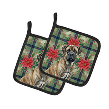 Load image into Gallery viewer, Brindle Mastiff Christmas PoinsettIas Pair of Pot Holders